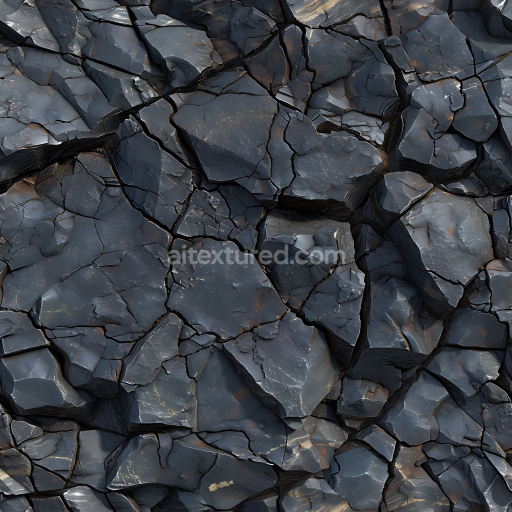 Seamless 3D Dark Basalt Rock Ground PBR Texture with Cracked Stone Plates