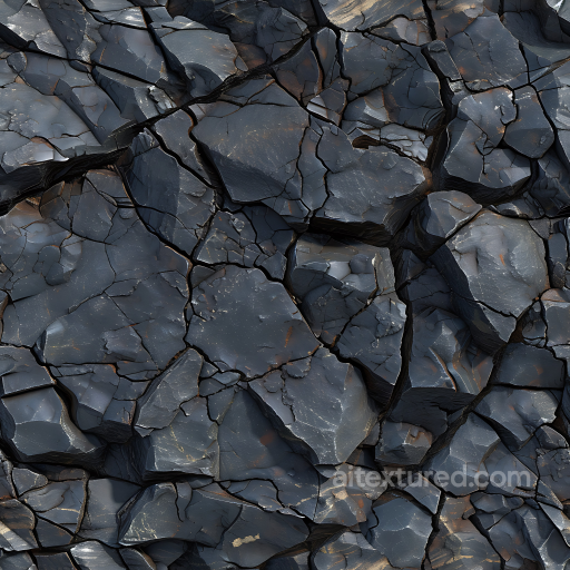 Dark Basalt Rock Ground PBR Texture with Cracked Stone Plates seamless Stone PBR texture
