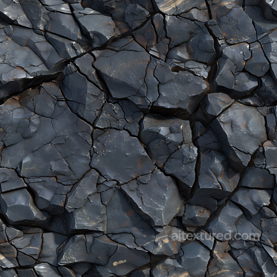 Dark Basalt Rock Ground PBR Texture with Cracked Stone Plates Stone texture preview