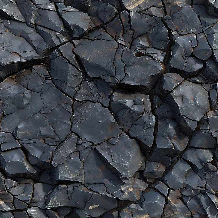 Dark Basalt Rock Ground with Cracked Stone Plates seamless PBR texture preview