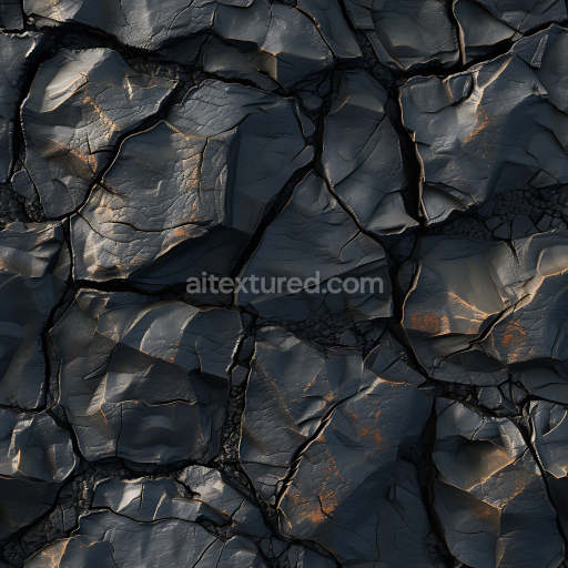 Seamless 3D PBR Texture of Dark Cracked Rock with Rusty Accents
