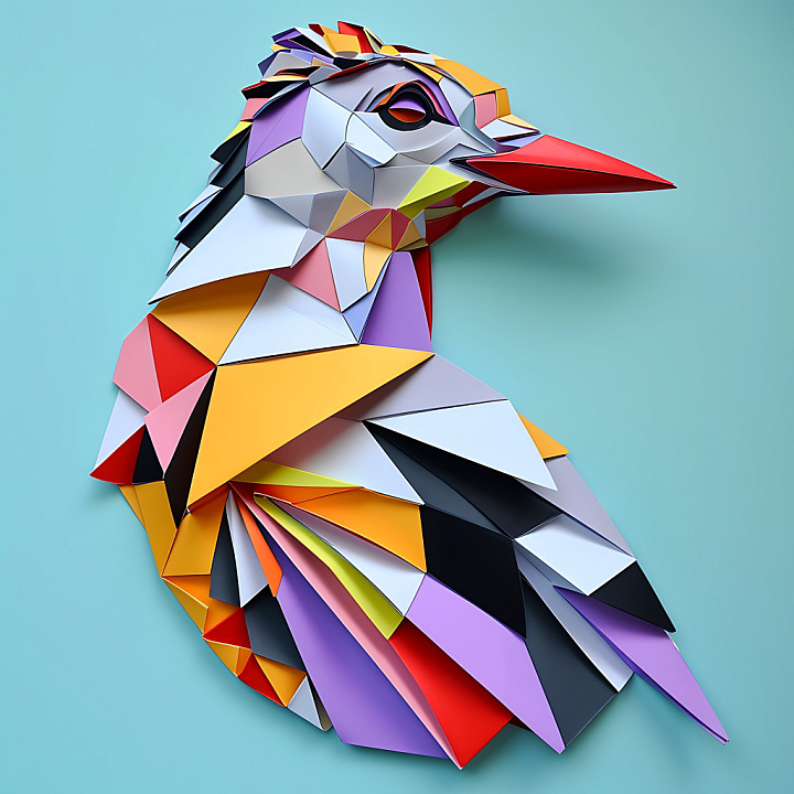 Animal of Vibrant Origami Bird with Geometric Color Blocks seamless PBR texture preview