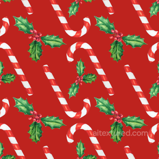 Watercolor Christmas Texture with Candy Cane and Holly Patterns seamless Watercolor Christmas PBR texture