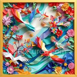 seamless Seamless 3D PBR Origami Fish and Birds Texture with Vibrant Floral Elements texture 8k free download PBR