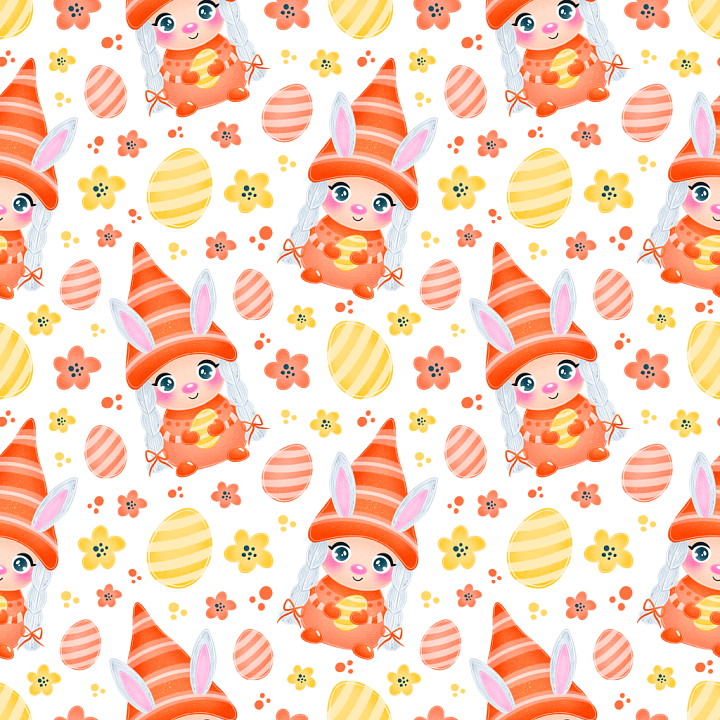 Featuring Cute Easter Bunny and Egg Pattern seamless PBR texture preview