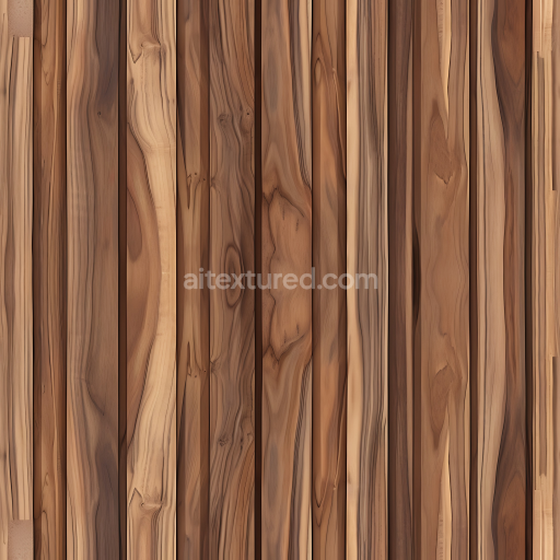 Seamless 3D PBR Texture of Natural Walnut Wood Planks with Varied Grain and Knots