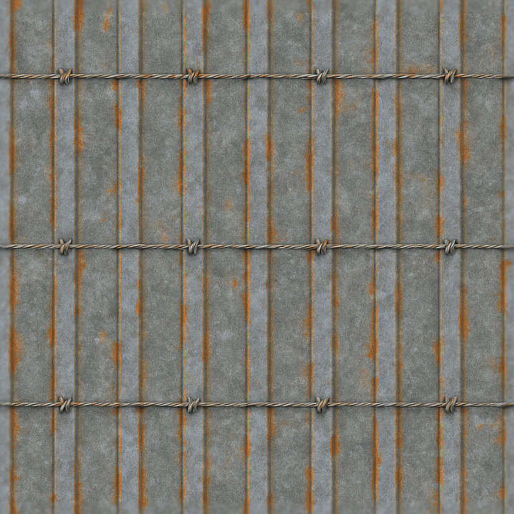 Security Fence With Steel Bars And Galvanized Metal Rust Details seamless PBR texture preview