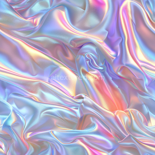 Seamless 3D PBR Texture of Iridescent, Glossy, Crumpled Fabric with Soft Highlights