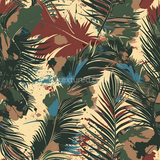 Seamless 3D Tropical Jungle Camouflage PBR Texture with Leafy Organic Patterns