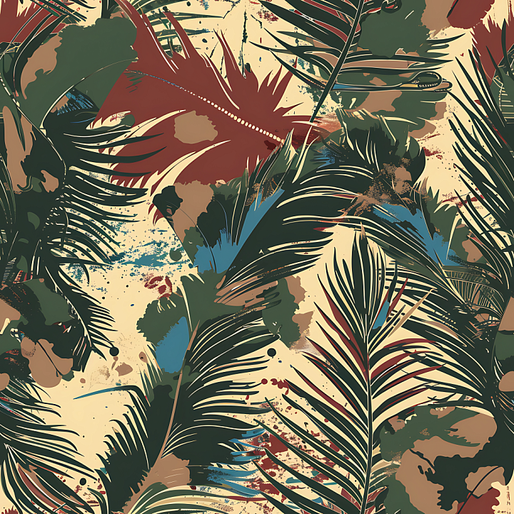 Tropical Jungle Camouflage with Leafy Organic Patterns seamless PBR texture preview