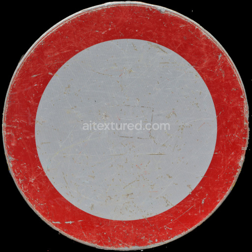 Sign Red Circular Smooth Weathered Dull Metallic Gritty Textured Reflective