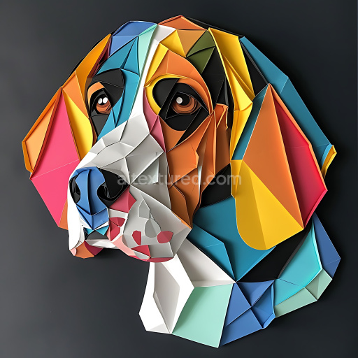 Seamless 3D PBR Origami-Style Basset Fauve de Bretagne Dog Texture With Vibrant Polygonal Colors