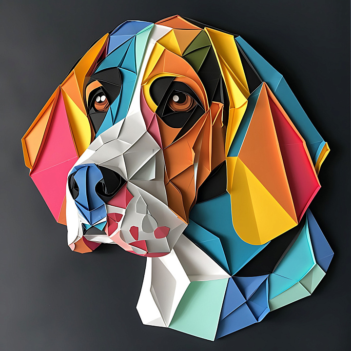 Origami-Style Basset Fauve de Bretagne Dog With Vibrant Polygonal Colors seamless PBR texture preview