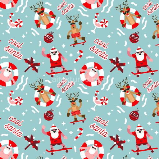 Seamless 3D PBR Texture Featuring Cool Santa and Reindeer Pattern