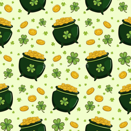 Seamless 3D PBR Texture Featuring St Patrick Lucky Pot of Gold & Shamrocks