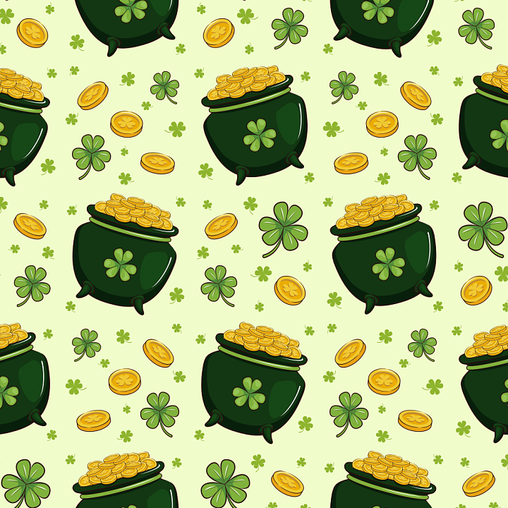 Featuring St Patrick Lucky Pot of Gold & Shamrocks seamless PBR texture preview