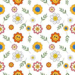 Pattern Bundle - Seamless 3D Pattern PBR Texture with Smiling Colorful Floral Motifs and Leafy Accents texture preview