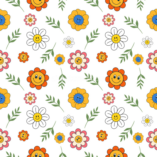 Pattern Bundle - Seamless 3D Pattern PBR Texture with Smiling Colorful Floral Motifs and Leafy Accents texture preview