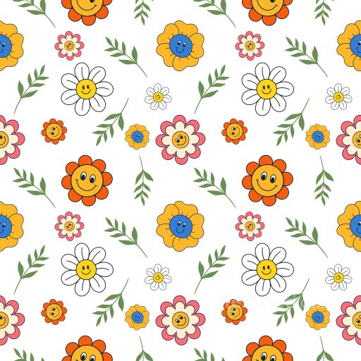 Pattern PBR Texture with Smiling Colorful Floral Motifs and Leafy Accents seamless Pattern Bundle PBR texture