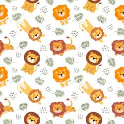 Pattern Bundle - Seamless 3D Pattern PBR Texture Featuring Playful Cartoon Lions and Tropical Leaves texture preview