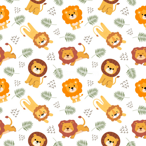 Pattern Bundle - Seamless 3D Pattern PBR Texture Featuring Playful Cartoon Lions and Tropical Leaves texture preview