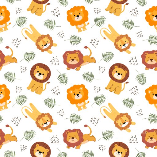 Pattern PBR Texture Featuring Playful Cartoon Lions and Tropical Leaves seamless Pattern Bundle PBR texture