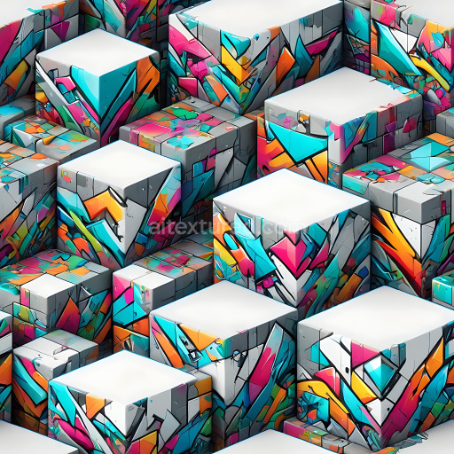 Seamless 3D PBR Graffiti Texture Featuring Vibrant Urban Blocks with Abstract Colorful Paint