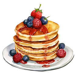 seamless Breakfast Almond Flour Pancakes Stack with Fresh Berries and Syrup Illustration texture 8k free download PBR