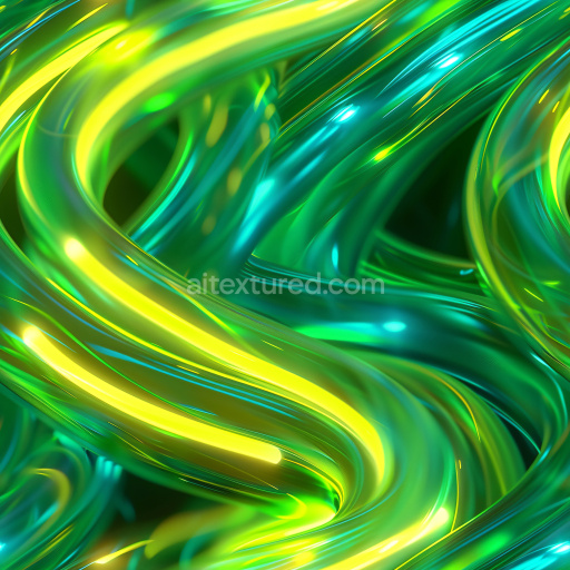 Seamless 3D PBR Glossy Texture Featuring Curved Neon Green and Blue Tubular Surfaces