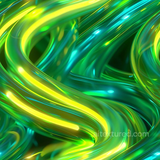 Seamless 3D PBR Glossy Texture Featuring Curved Neon Green and Blue Tubular Surfaces texture preview