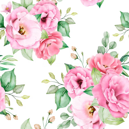 Seamless 3D PBR Texture of Pink Flower Watercolor Floral Pattern