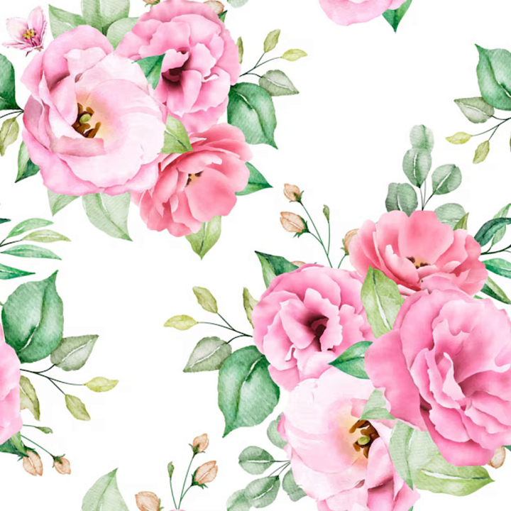 Pink Flower Watercolor Floral Pattern seamless PBR texture preview