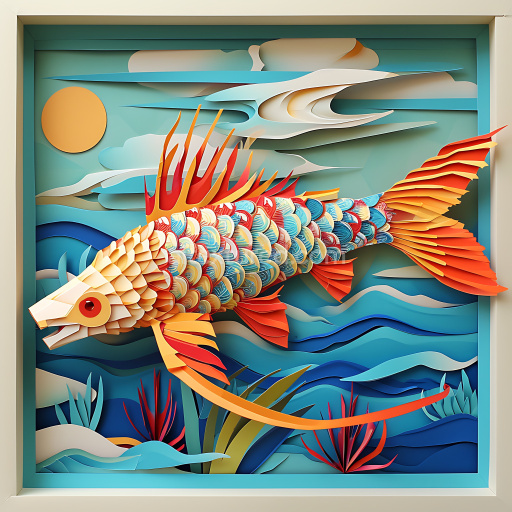 Seamless 3D PBR Texture of a Vibrant Barracuda Fish Scales with Origami Style