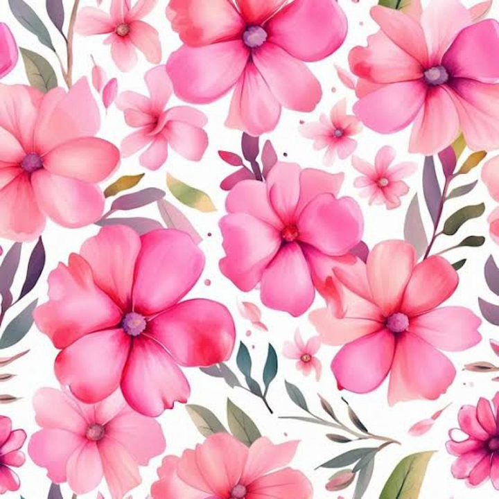 Vibrant Pink Flower Pattern with Soft Leaves seamless PBR texture preview