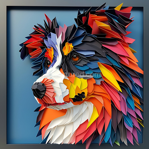 Seamless 3D PBR Texture Featuring Vibrant Australian Shepherd Origami Fur