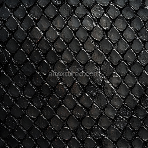 Seamless 3D PBR Texture of Dark Reptilian Skin with Detailed Scales and Glossy Sheen
