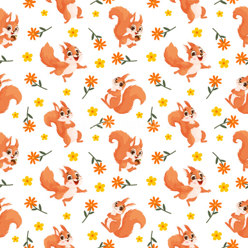 Pattern Bundle - Seamless 3D Pattern PBR Texture Featuring Playful Squirrel Motifs and Bright Floral Accen… texture preview