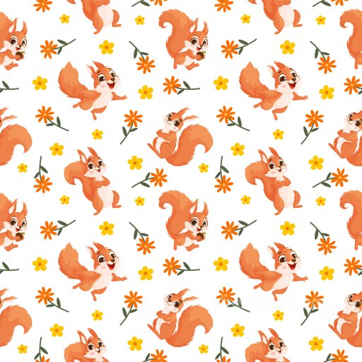 Pattern PBR Texture Featuring Playful Squirrel Motifs and Bright Floral Accents seamless Pattern Bundle PBR texture
