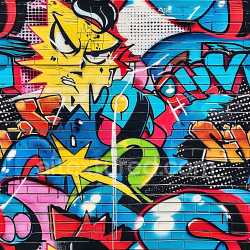 seamless Seamless 3D PBR Graffiti Texture Featuring Colorful Cartoon Character and Dynamic Urban Art texture 8k free download PBR