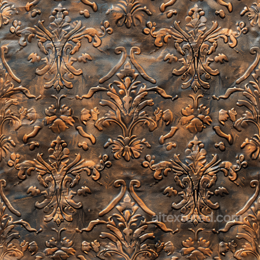 Embossed Vintage Brown Leather PBR Texture with Ornate Floral Pattern seamless Leather PBR texture