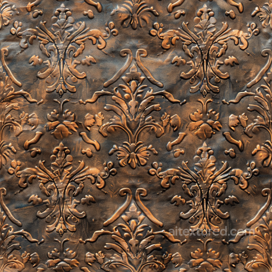 Embossed Vintage Brown Leather PBR Texture with Ornate Floral Pattern Leather texture preview
