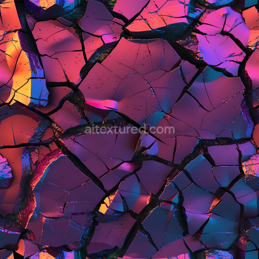 Seamless 3D PBR Cracked Glossy Ceramic Tile Texture in Neon Colors