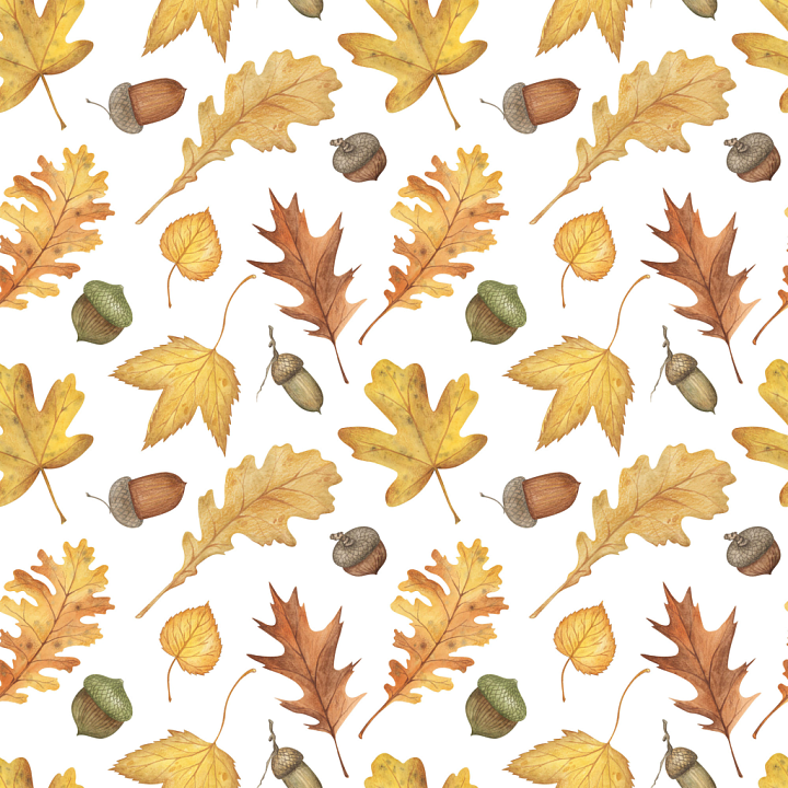 Featuring Detailed Autumn Leaves and Acorns Pattern seamless PBR texture preview