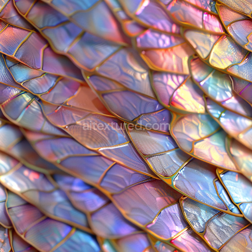 Seamless 3D PBR Texture of Iridescent Glossy Overlapping Scales in Multicolor