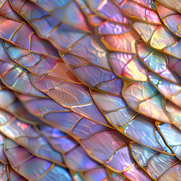 Iridescent Glossy Overlapping Scales in Multicolor seamless PBR texture preview