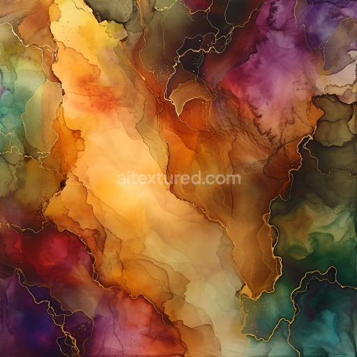 Seamless 3D Alcohol Ink PBR Texture Featuring Warm Amber Veins and Deep Jewel Tones
