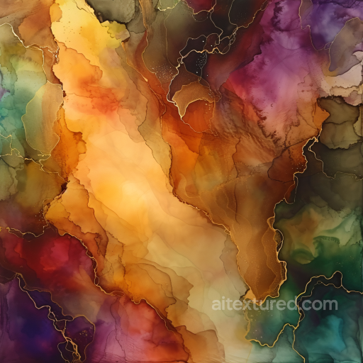 Alcohol Ink PBR Texture Featuring Warm Amber Veins and Deep Jewel Tones seamless Alcohol ink PBR texture