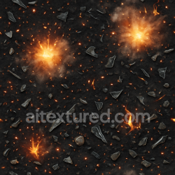 seamless Seamless 8k PBR 3d texture showing fire embers with blackened ground and detonation flash effects texture 8k free download PBR