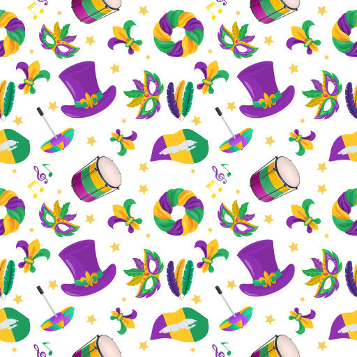 Pattern Bundle - Seamless 3D PBR Mardi Gras Party Pattern Texture with Colorful Festive Icons texture preview