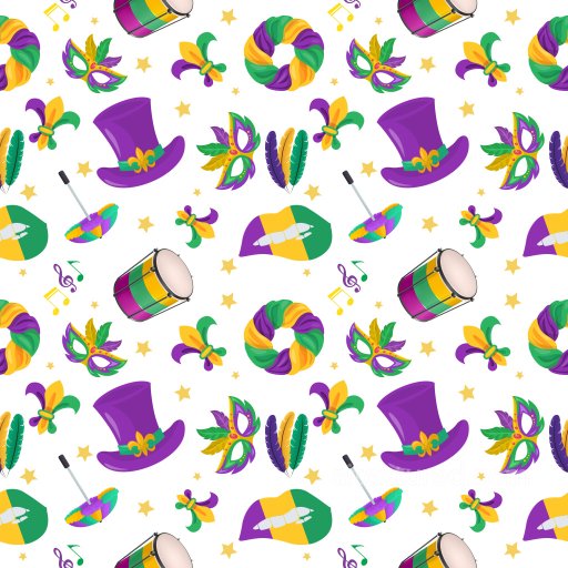 Mardi Gras Party Pattern Texture with Colorful Festive Icons seamless Pattern Bundle PBR texture